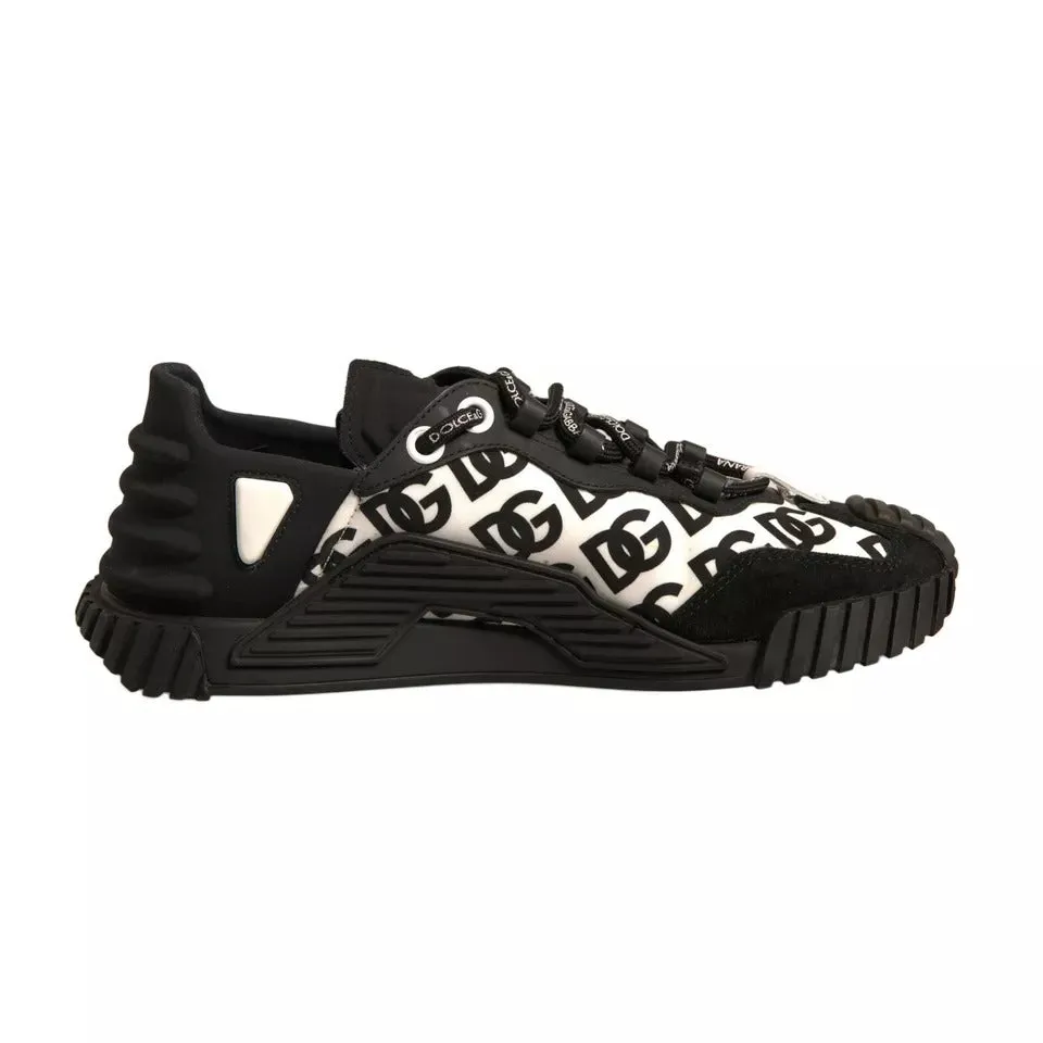 Dolce&Gabbana NS1 Women Black Sneakers Nylon Logo Print Flat Trainer Shoes EU 40