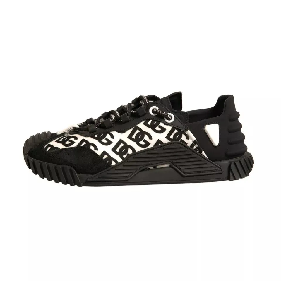 Dolce&Gabbana NS1 Women Black Sneakers Nylon Logo Print Flat Trainer Shoes EU 40