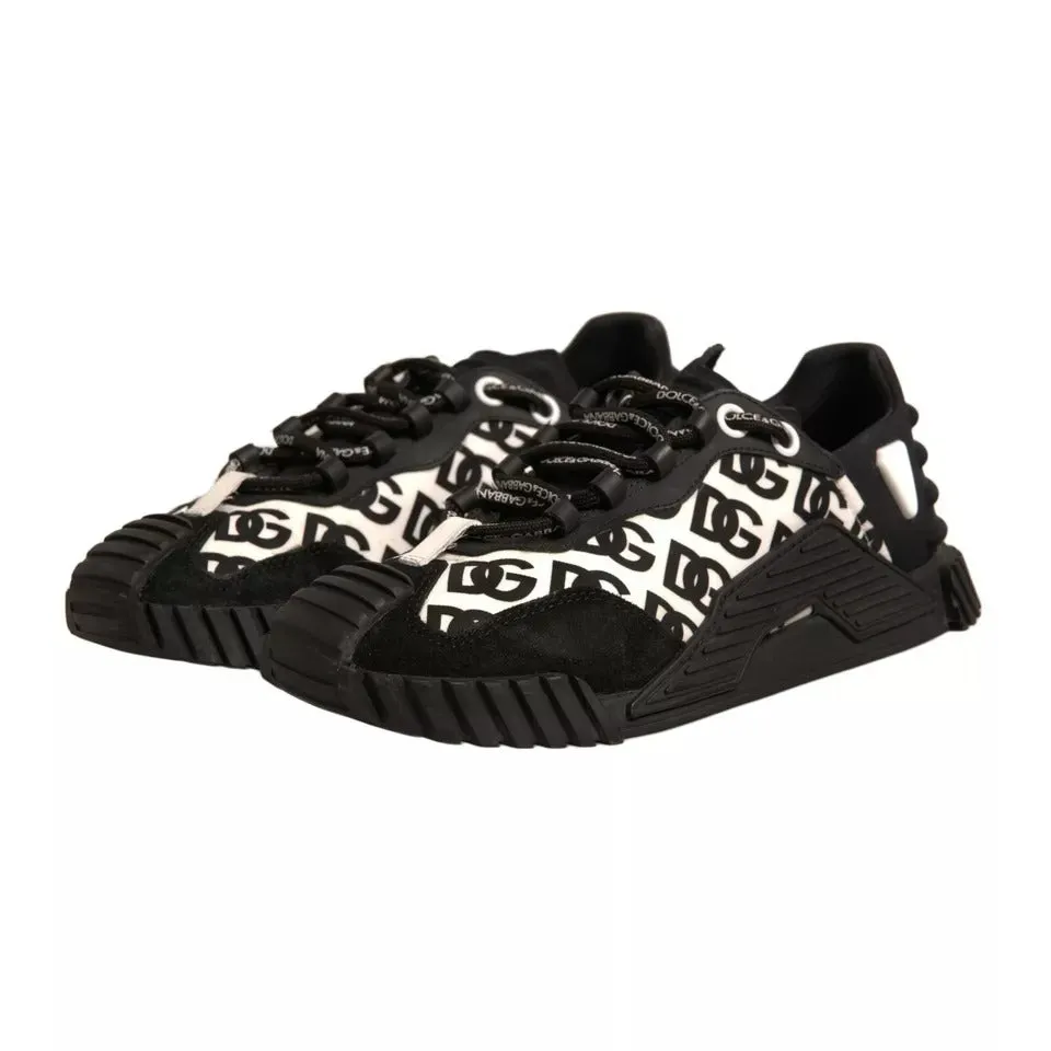 Dolce&Gabbana NS1 Women Black Sneakers Nylon Logo Print Flat Trainer Shoes EU 40