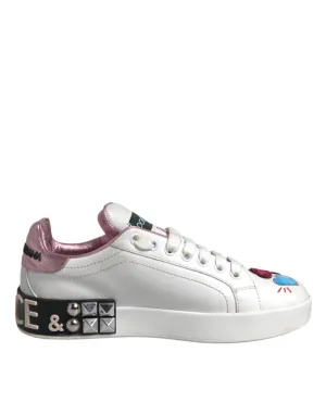 Dolce&Gabbana Women White Sneakers Leather Sequined Crystals Trainer Shoes EU 35