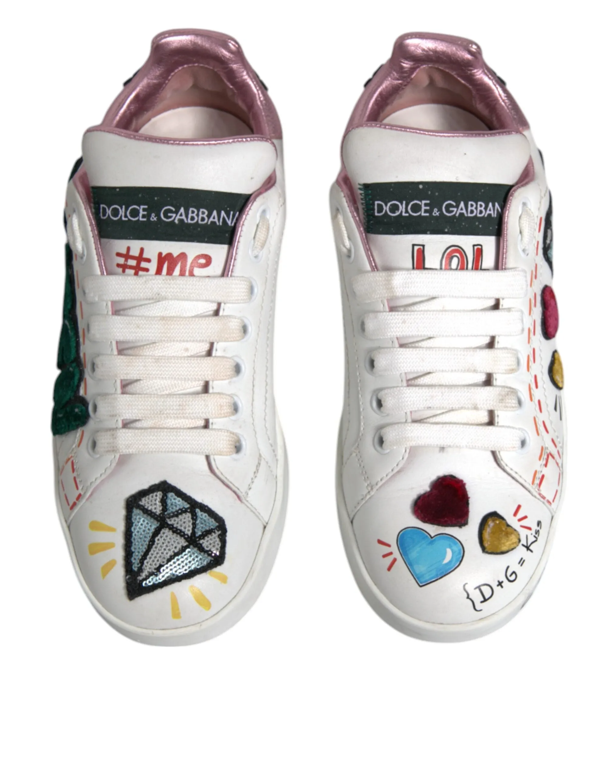 Dolce&Gabbana Women White Sneakers Leather Sequined Crystals Trainer Shoes EU 35