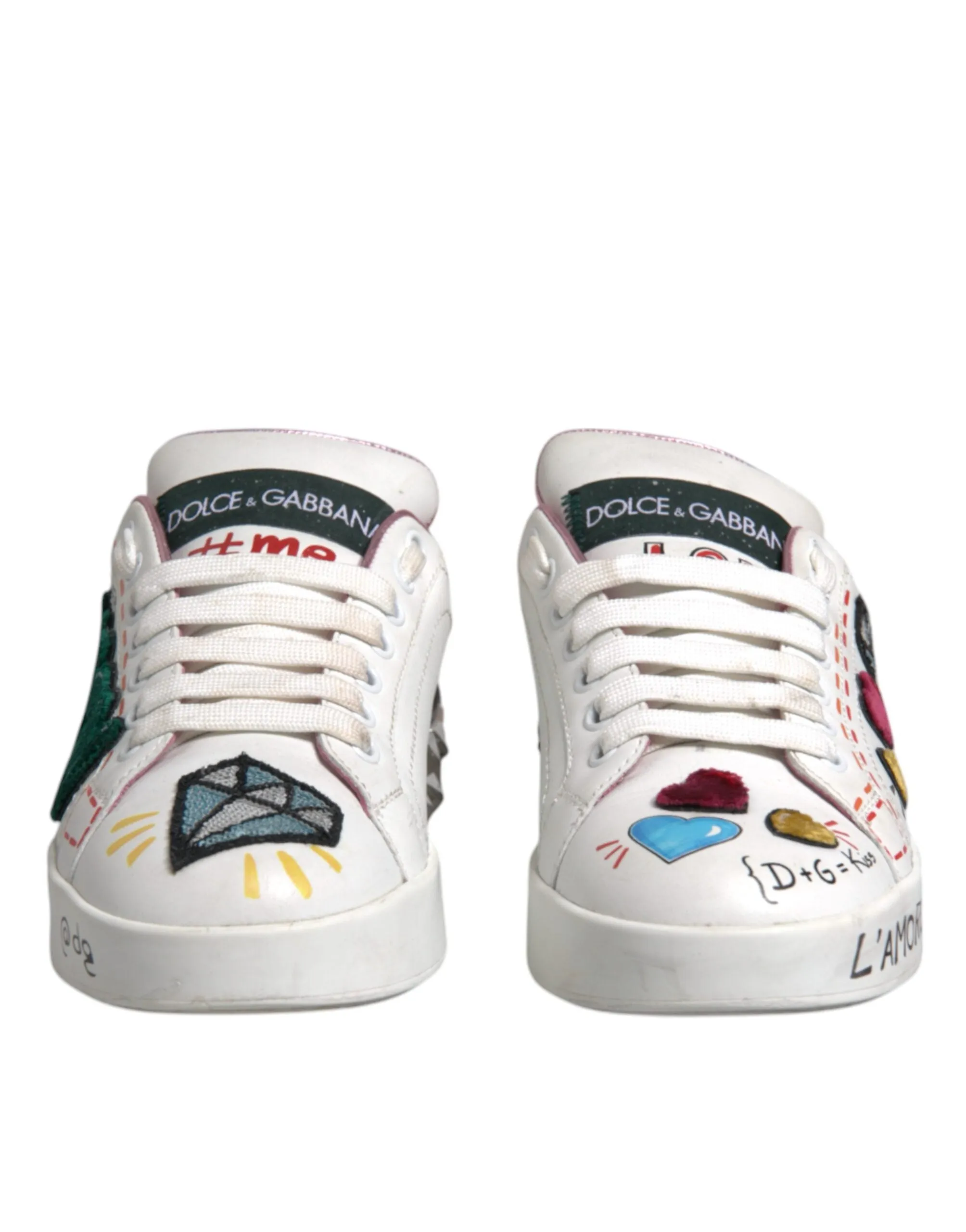 Dolce&Gabbana Women White Sneakers Leather Sequined Crystals Trainer Shoes EU 35