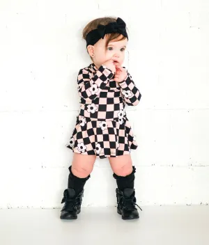 Dream Big Little Co Retro Daisy Checks Dream Onesie Dress