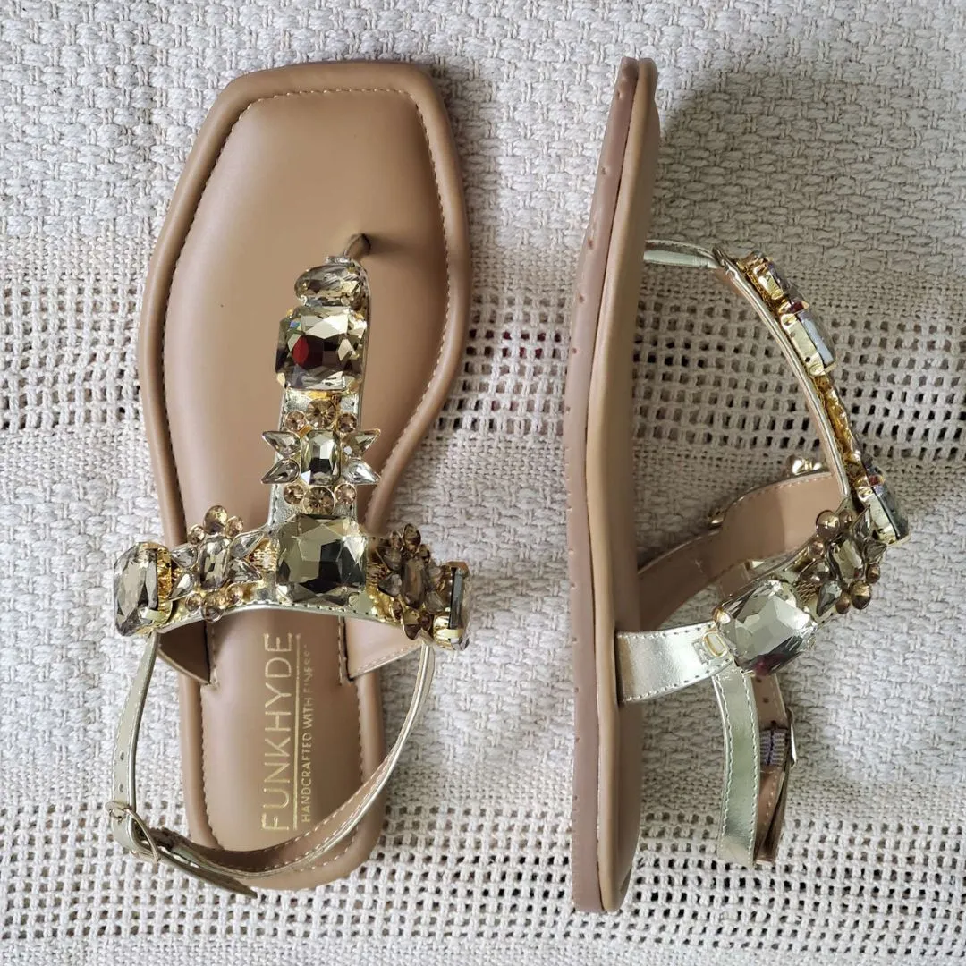 DREAM Flats - Gold Embellished Sandals