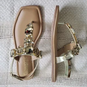 DREAM Flats - Gold Embellished Sandals