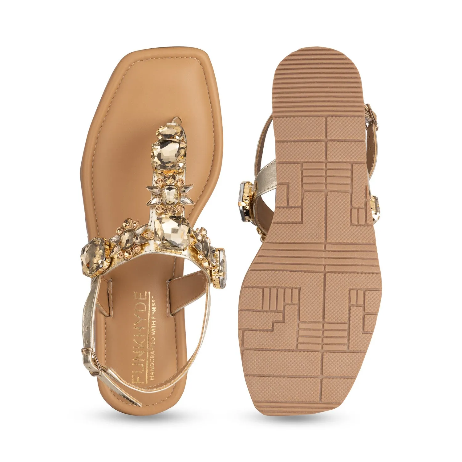 DREAM Flats - Gold Embellished Sandals