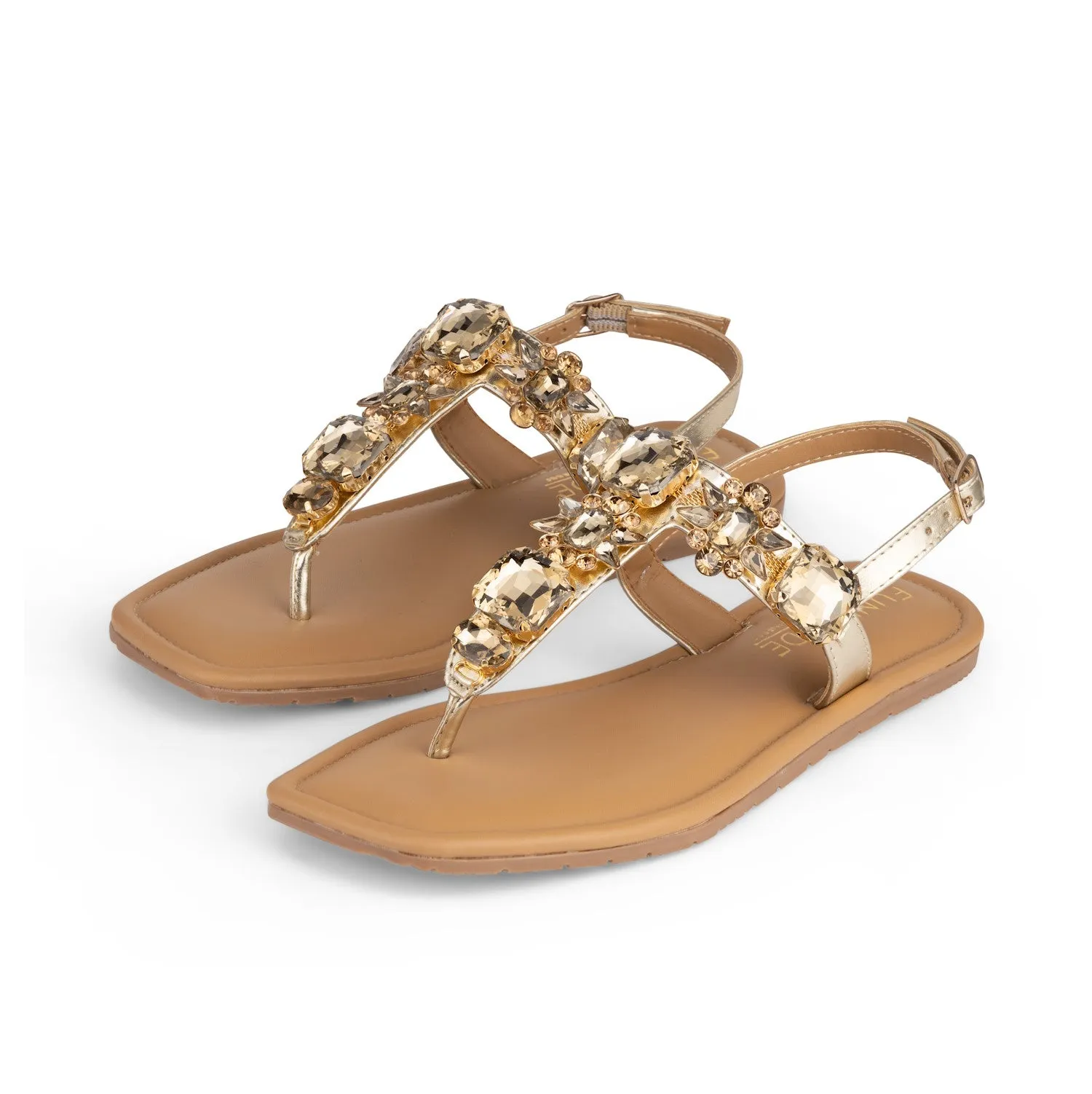 DREAM Flats - Gold Embellished Sandals