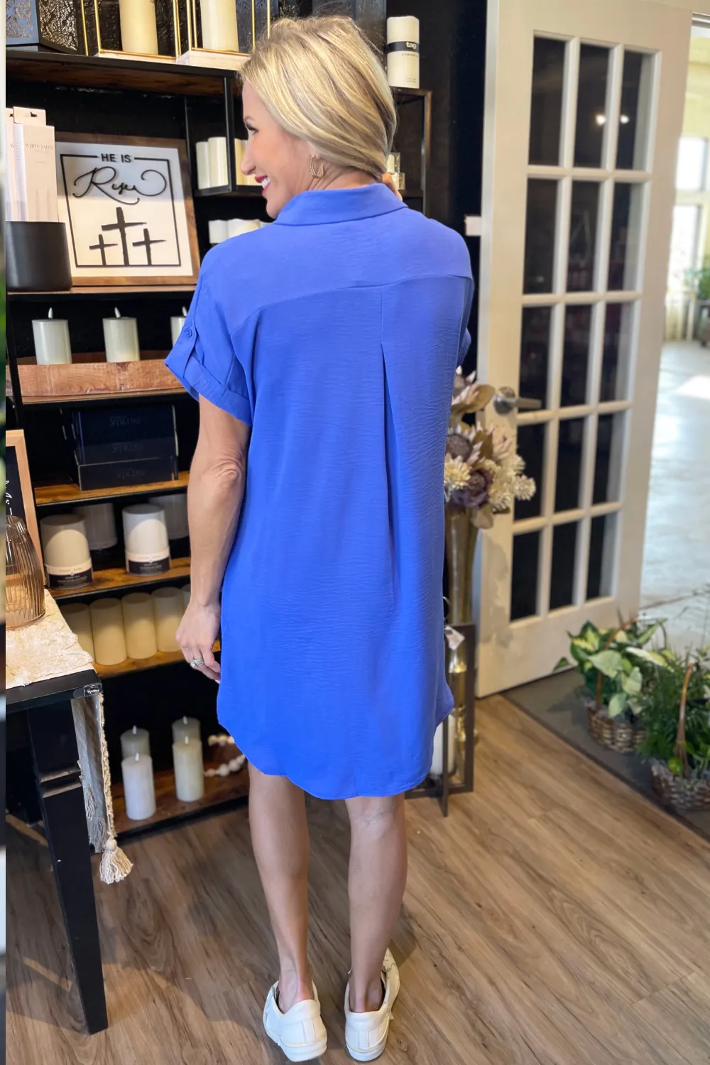 Drop Shoulder Button Up Woven Shirt Dress