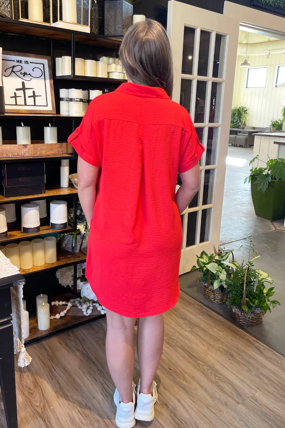 Drop Shoulder Button Up Woven Shirt Dress