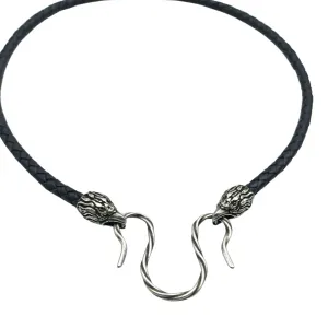 Eagle leather necklace with Silver clasps