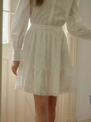 Eileen Sweet Floral Embroidered Trim Hollow Lace Cotton Puffy Skirt