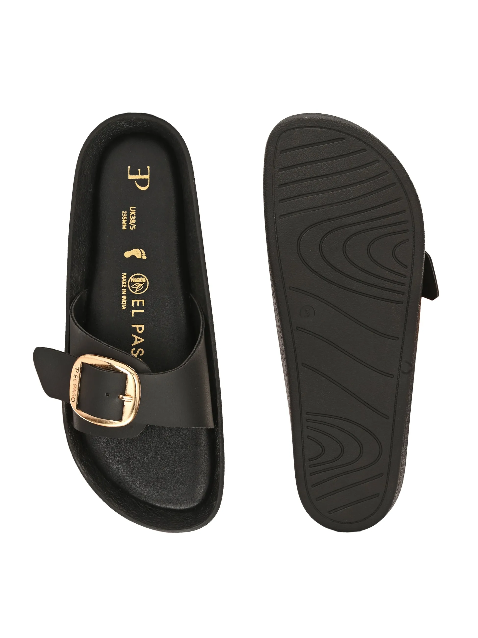 El Paso Women Faux Leather Buckles Open Toe Flats