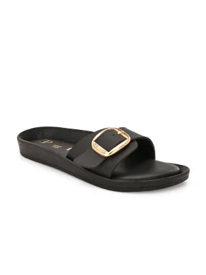 El Paso Women Faux Leather Buckles Open Toe Flats