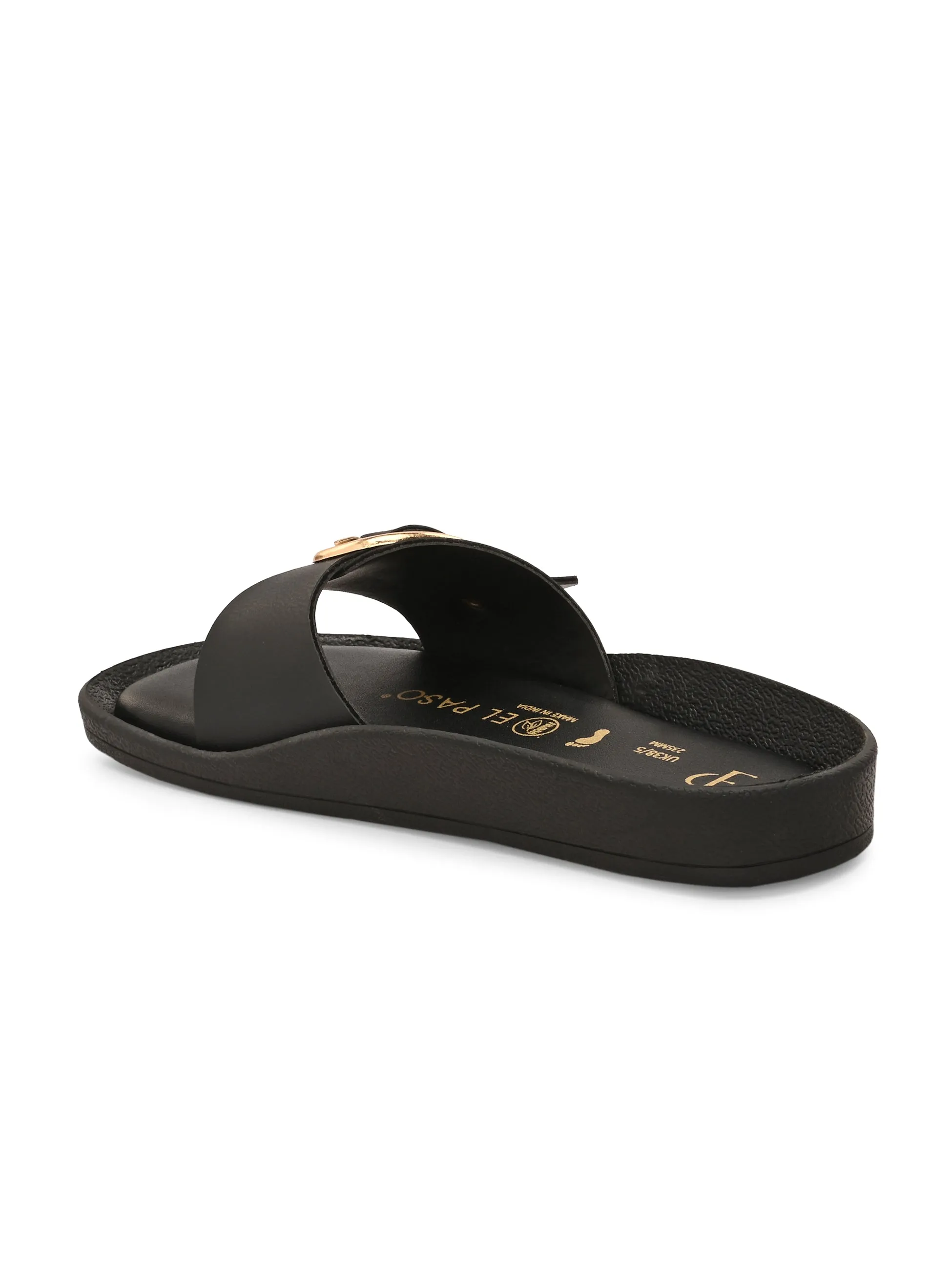 El Paso Women Faux Leather Buckles Open Toe Flats