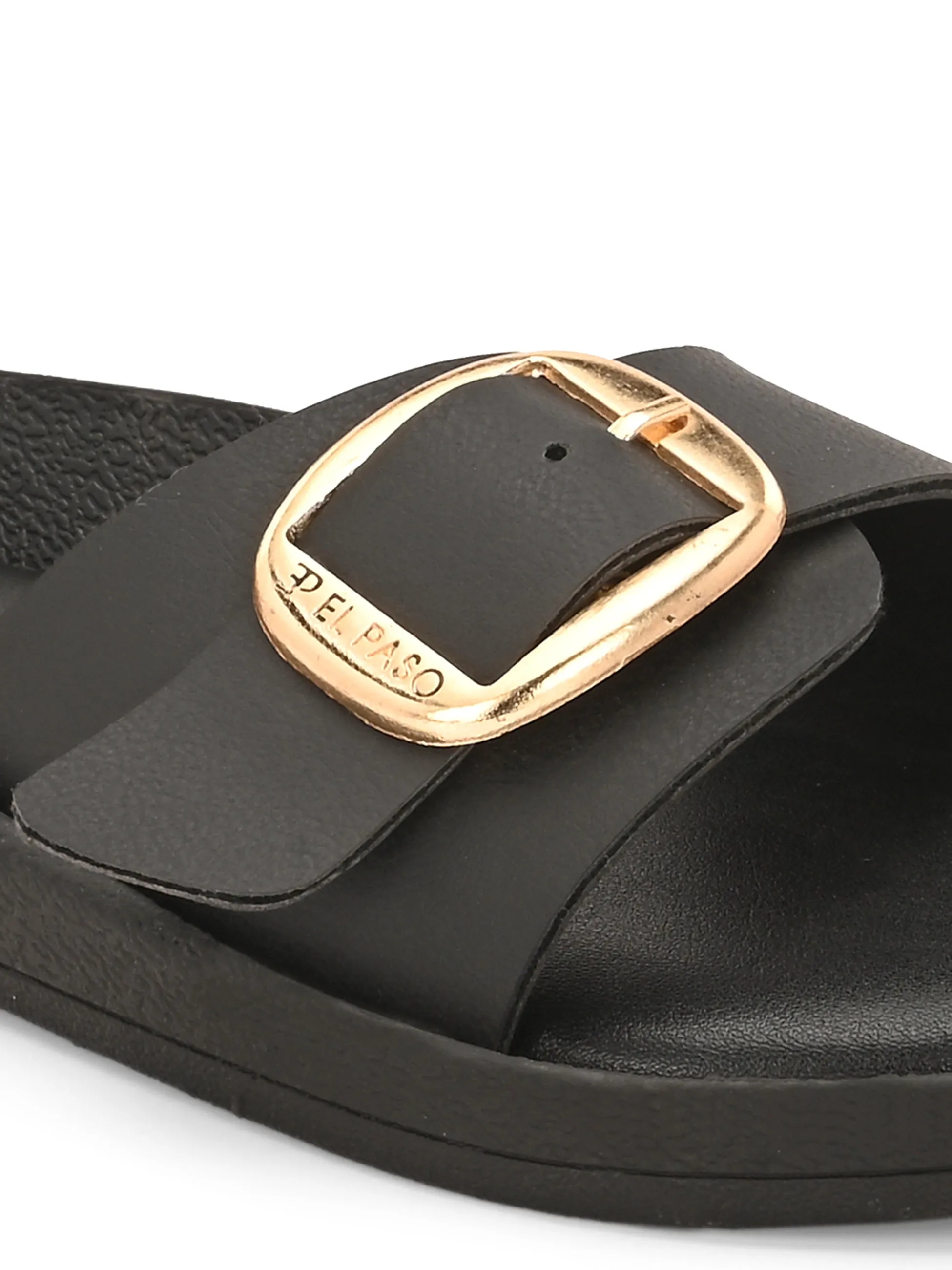 El Paso Women Faux Leather Buckles Open Toe Flats