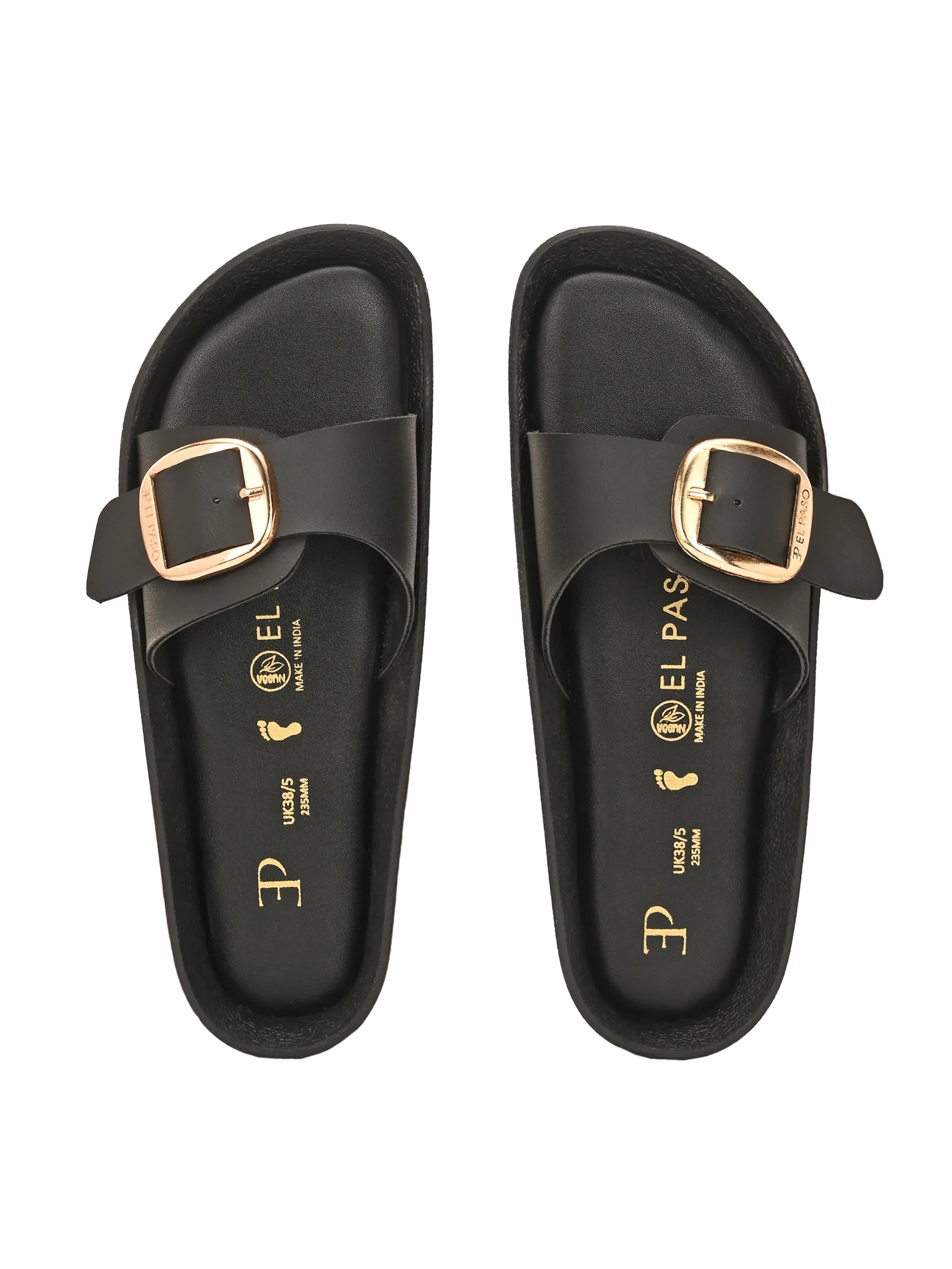 El Paso Women Faux Leather Buckles Open Toe Flats