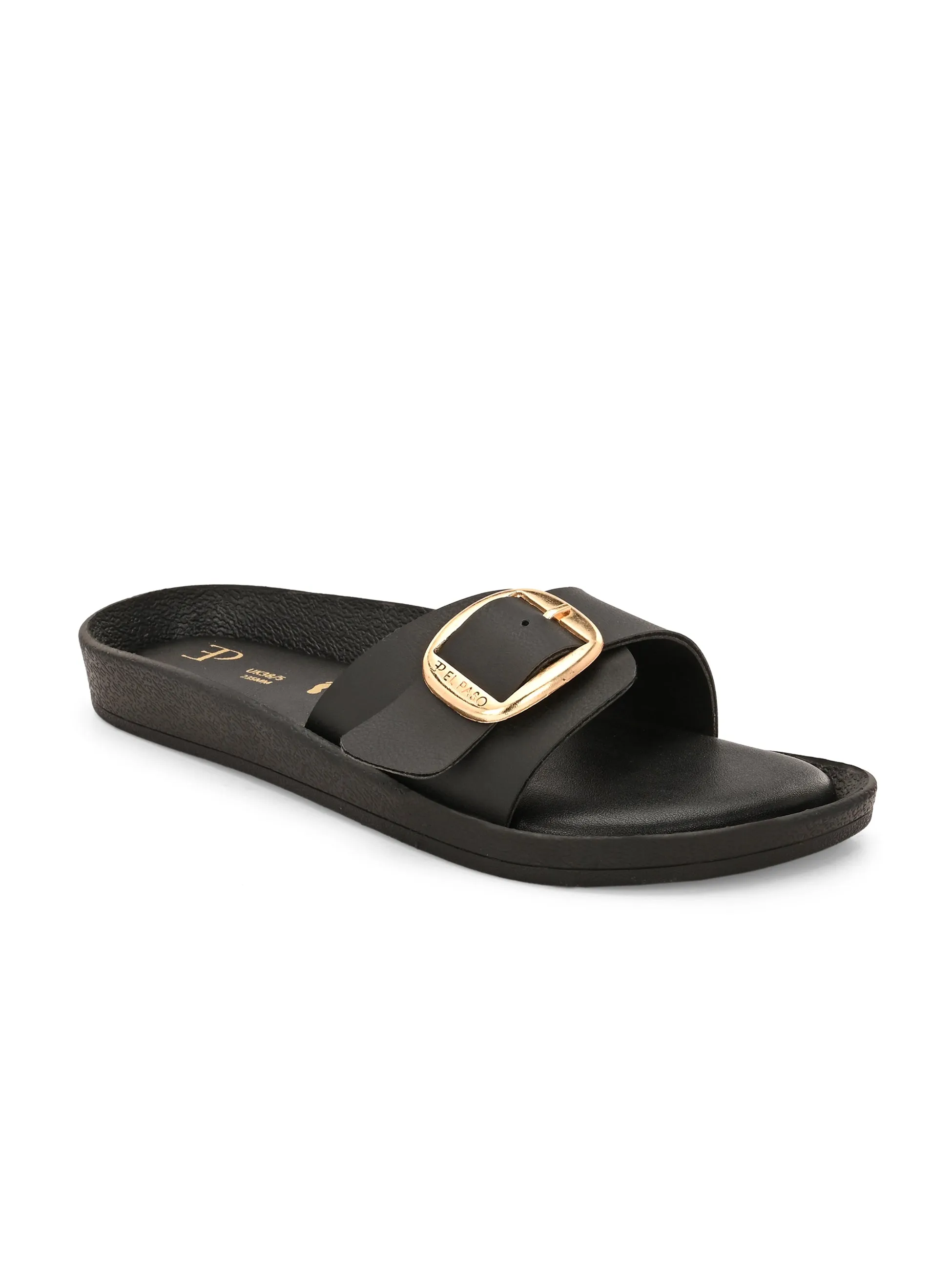 El Paso Women Faux Leather Buckles Open Toe Flats