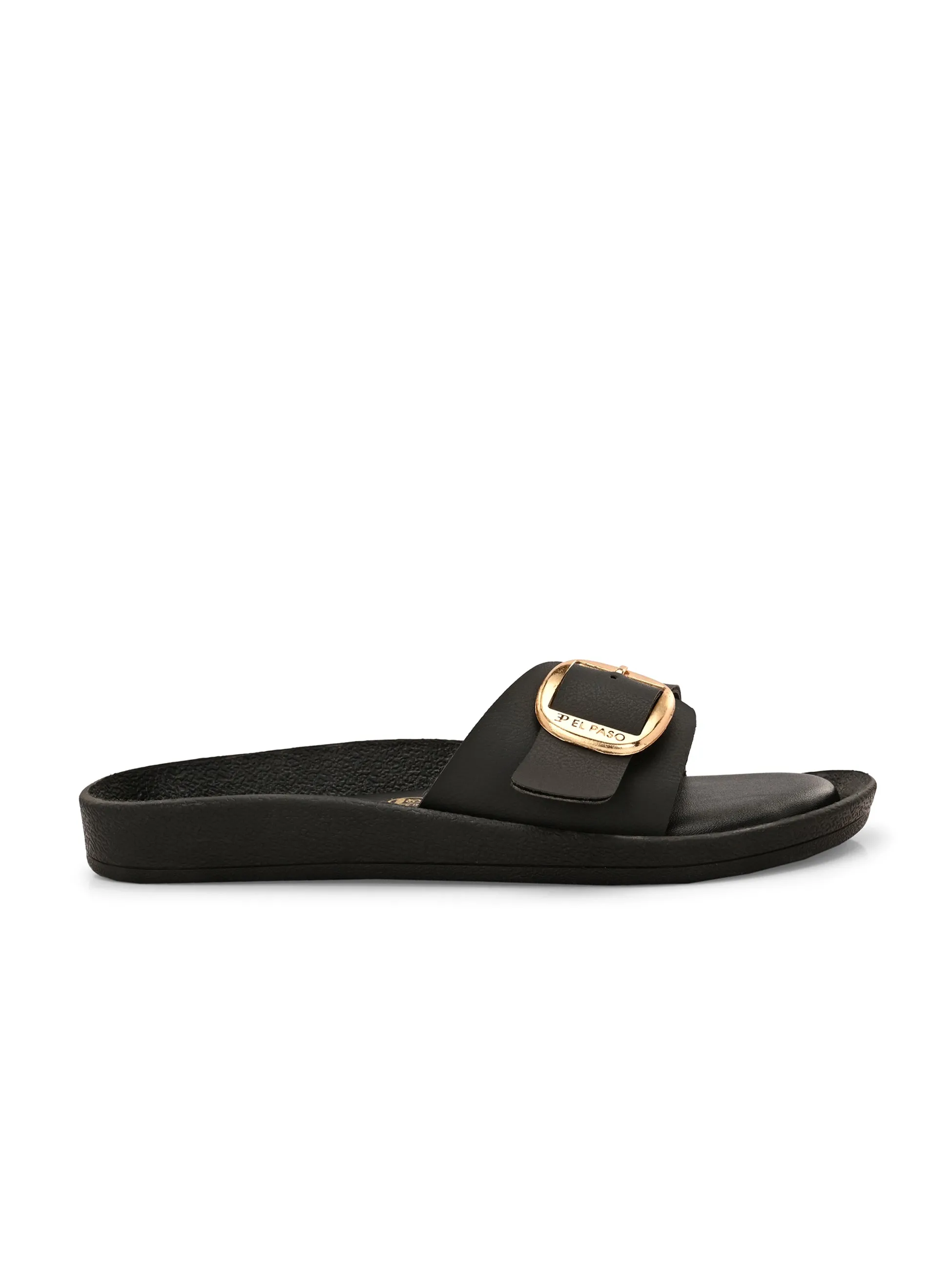 El Paso Women Faux Leather Buckles Open Toe Flats