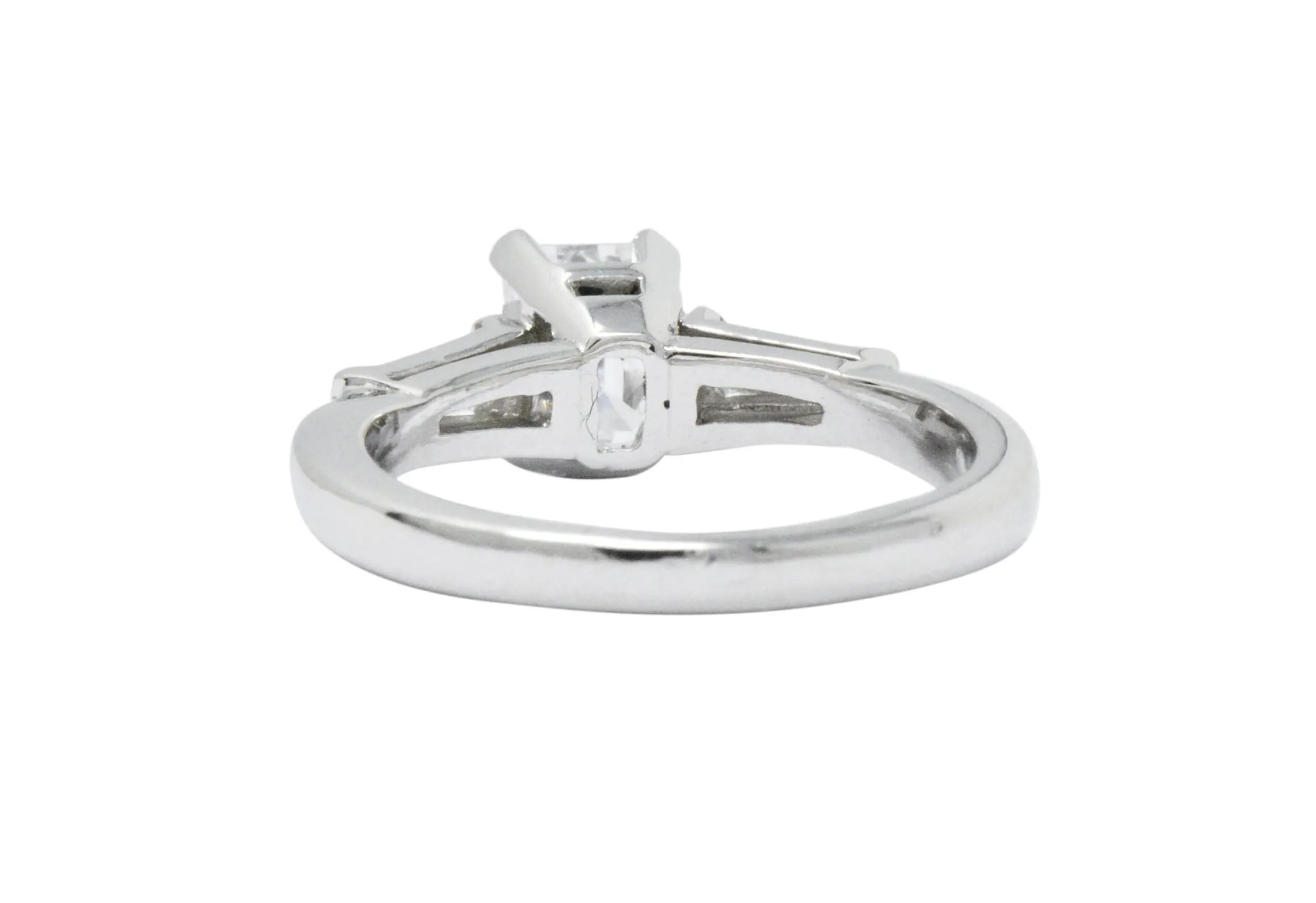 Elegant Retro 1.15 CTW Emerald Cut Diamond Platinum Engagement Ring GIA