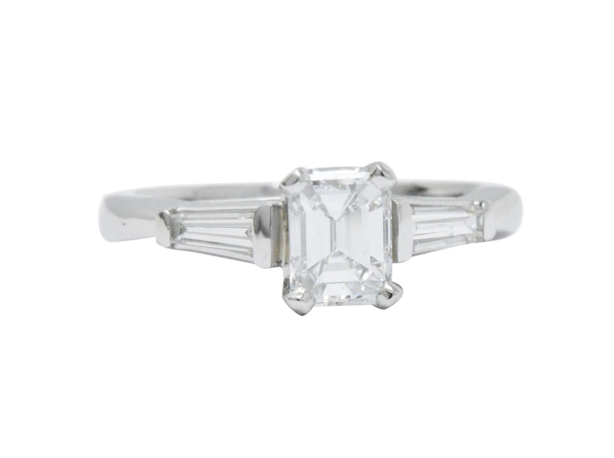 Elegant Retro 1.15 CTW Emerald Cut Diamond Platinum Engagement Ring GIA