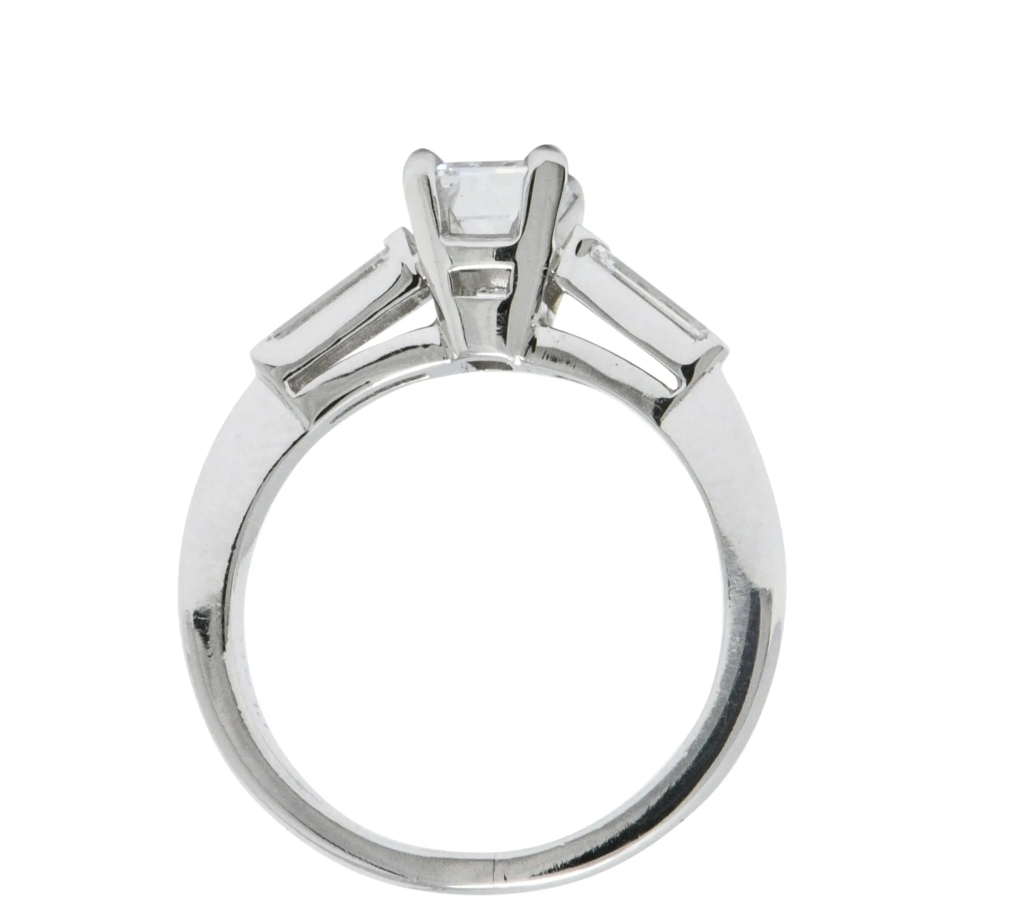 Elegant Retro 1.15 CTW Emerald Cut Diamond Platinum Engagement Ring GIA