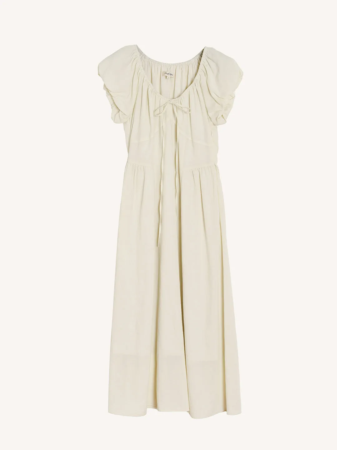 Elianna Bow V-neck Puff Sleeve A-line Dress- Off White