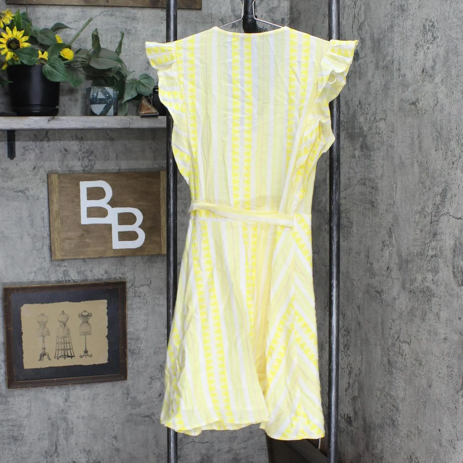 Ella Moss Womens Jessie Flutter Sleeve Wrap Dress Empire Yellow S