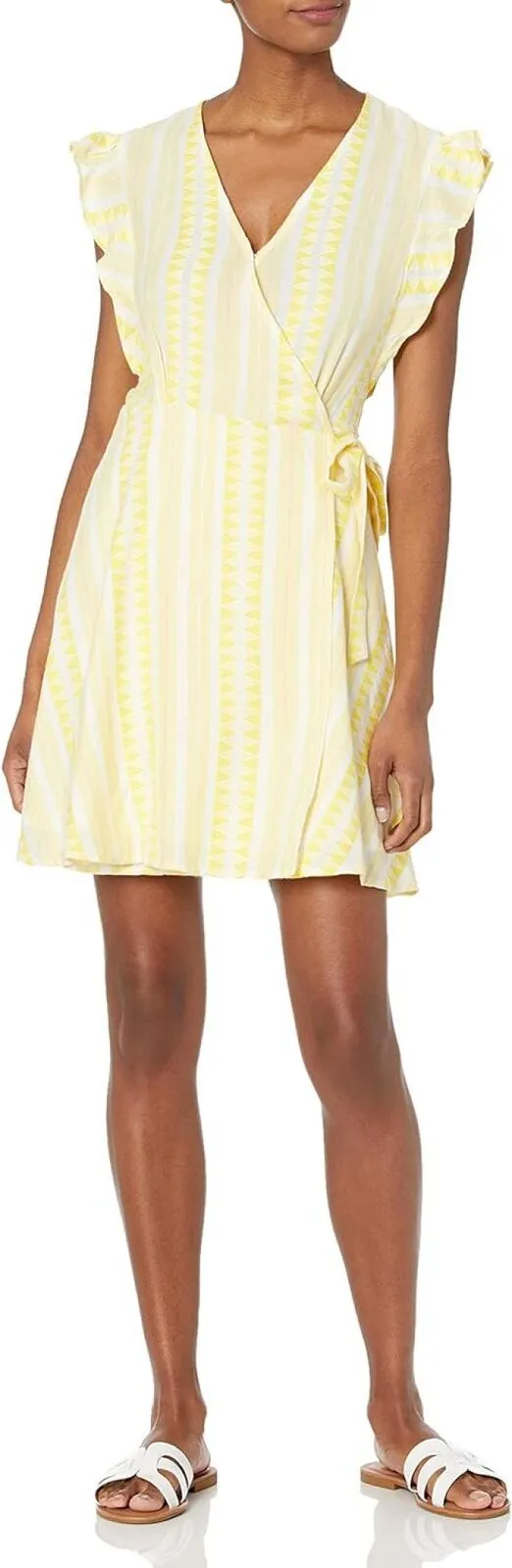 Ella Moss Womens Jessie Flutter Sleeve Wrap Dress Empire Yellow S