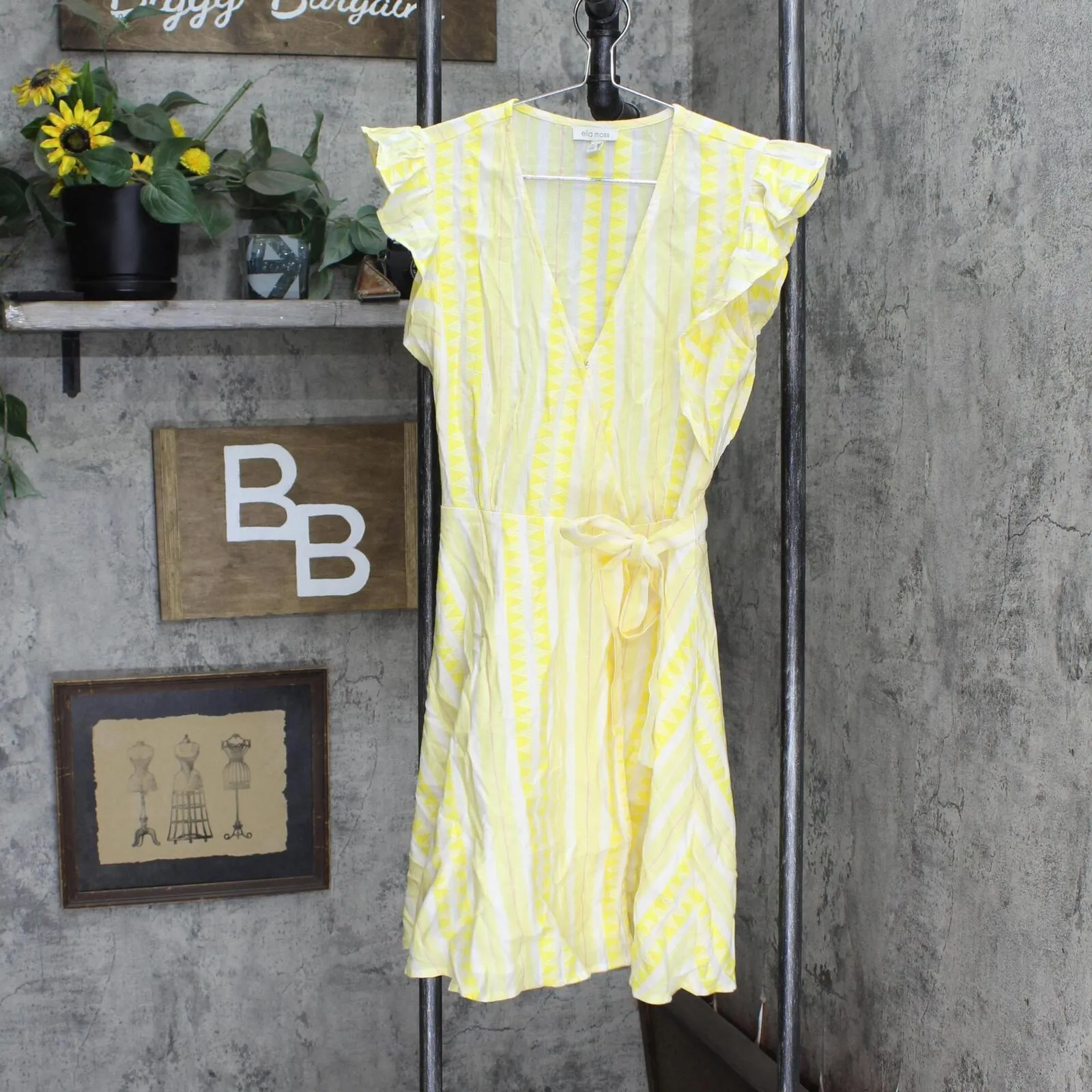 Ella Moss Womens Jessie Flutter Sleeve Wrap Dress Empire Yellow S