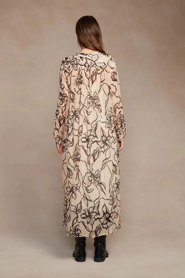 ELOISE ABSTRACT FLORAL DRESS - EGGSHELL