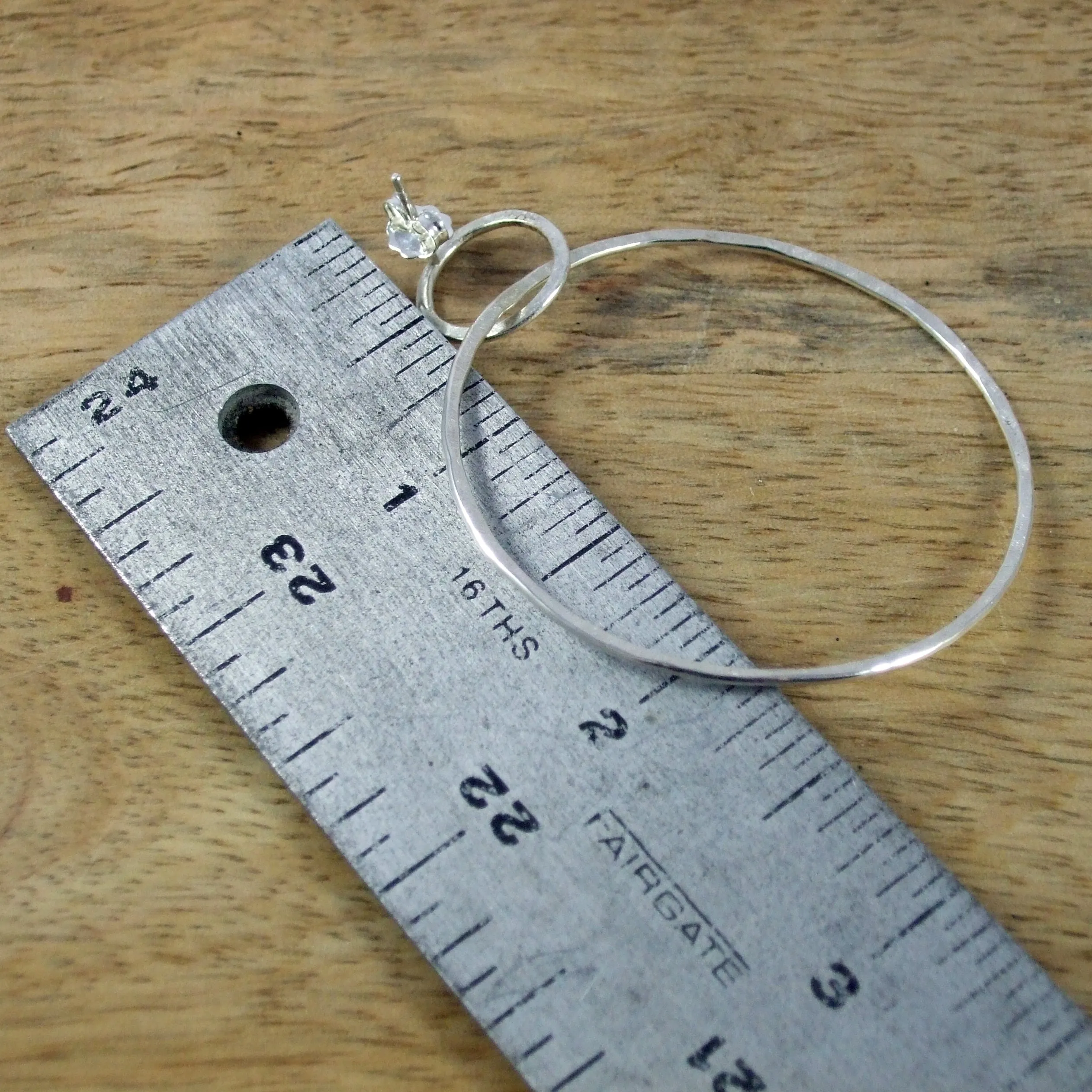 Entwined Large Sterling Silver 2-Circle Hammered Wire Earrings