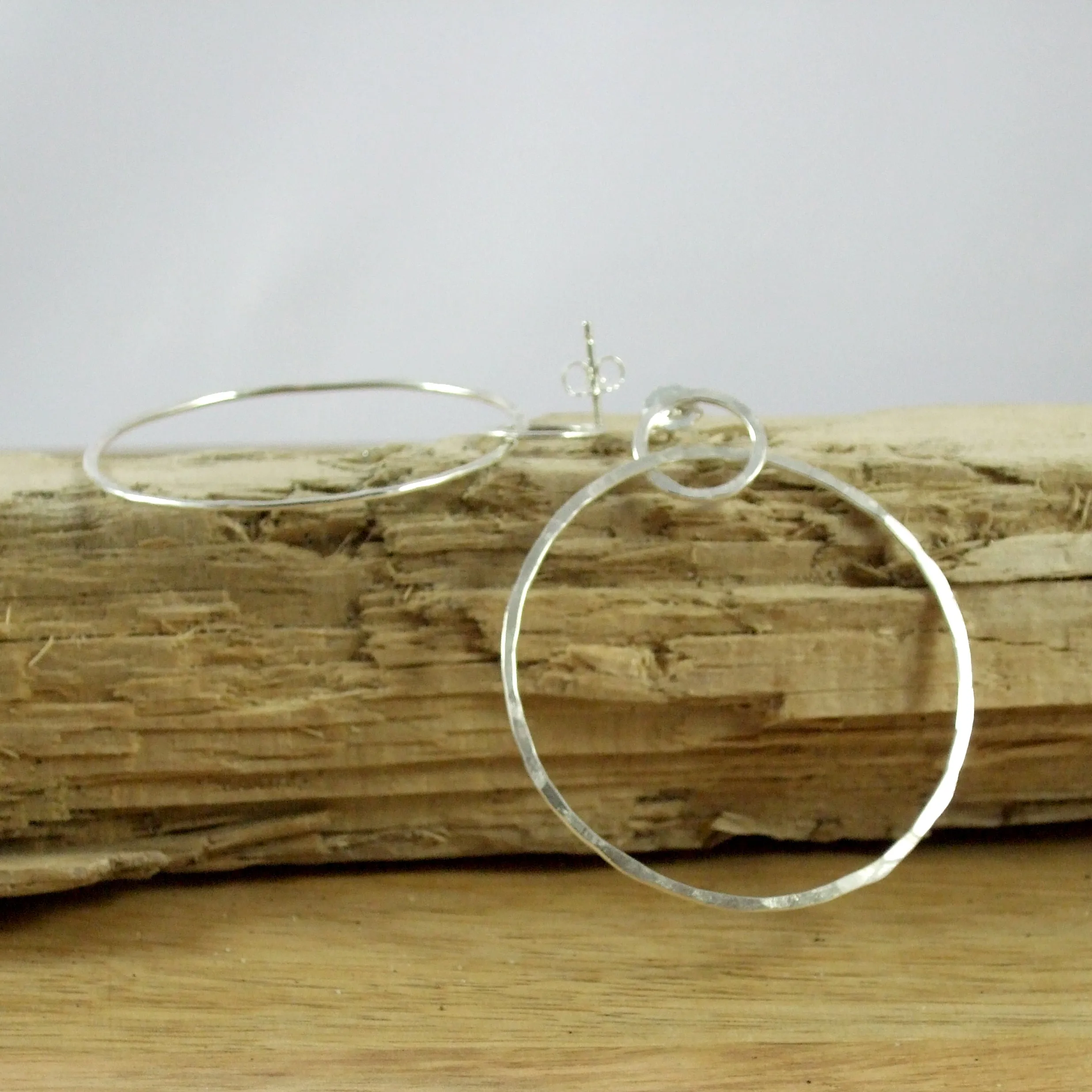 Entwined Large Sterling Silver 2-Circle Hammered Wire Earrings