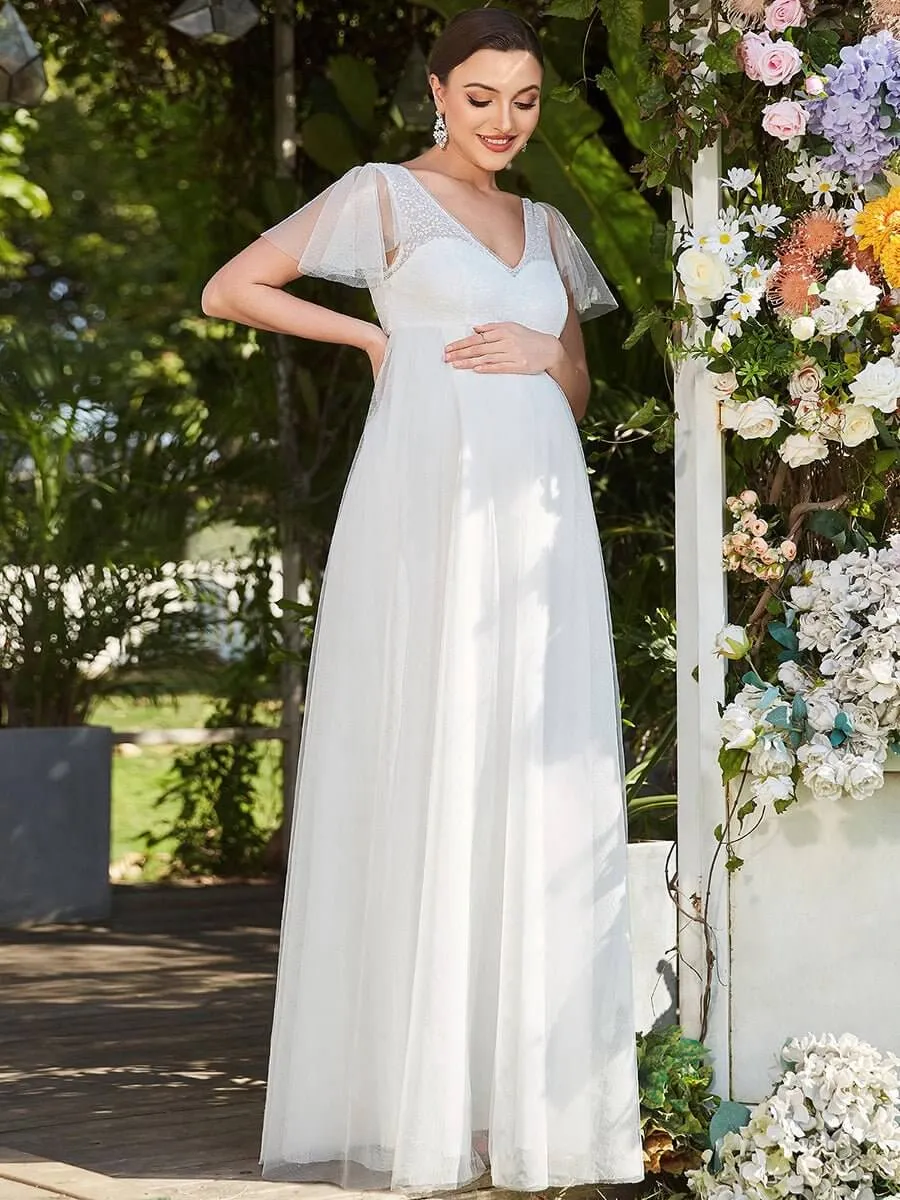 Erika maternity flutter sleeve wedding dress in ivory Express NZ wide