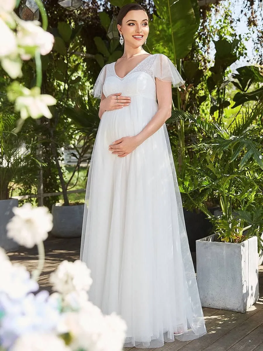 Erika maternity flutter sleeve wedding dress in ivory Express NZ wide