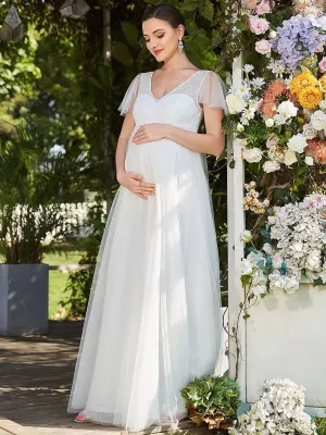 Erika maternity flutter sleeve wedding dress in ivory Express NZ wide