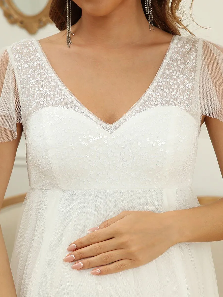 Erika maternity flutter sleeve wedding dress in ivory Express NZ wide