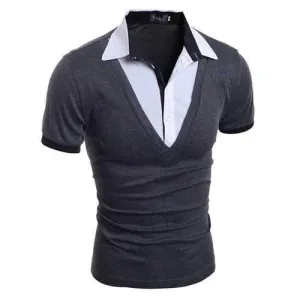 Fake Two Pieces Patchwork Golf Shirt