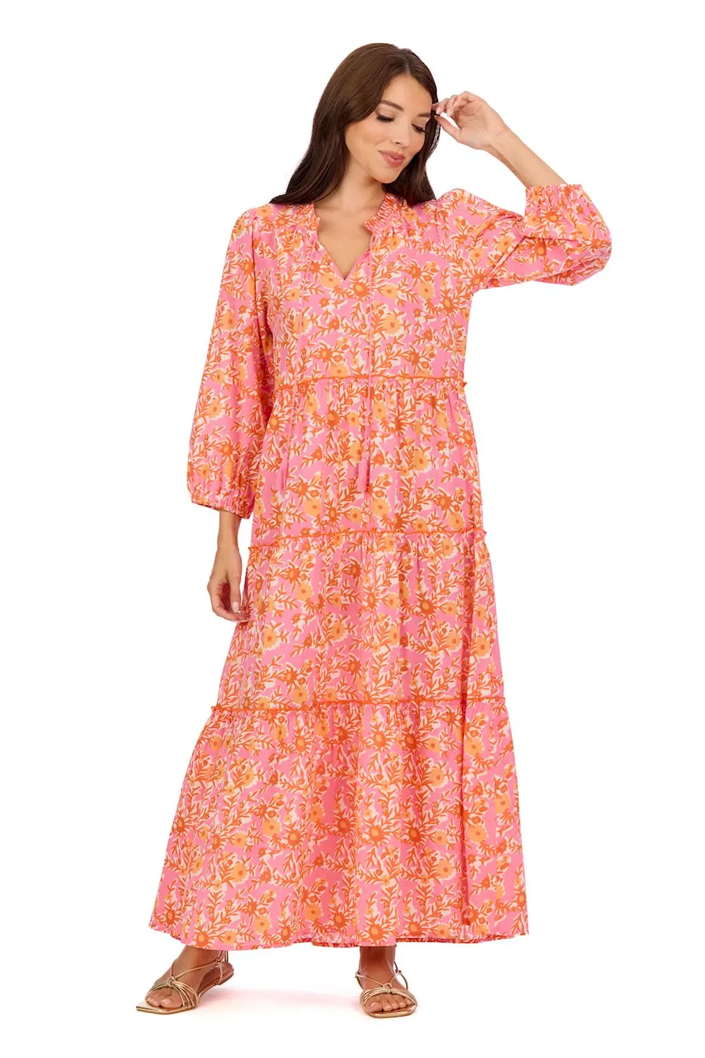 Farris Maxi Dress - Pink & Orange by Mud Pie