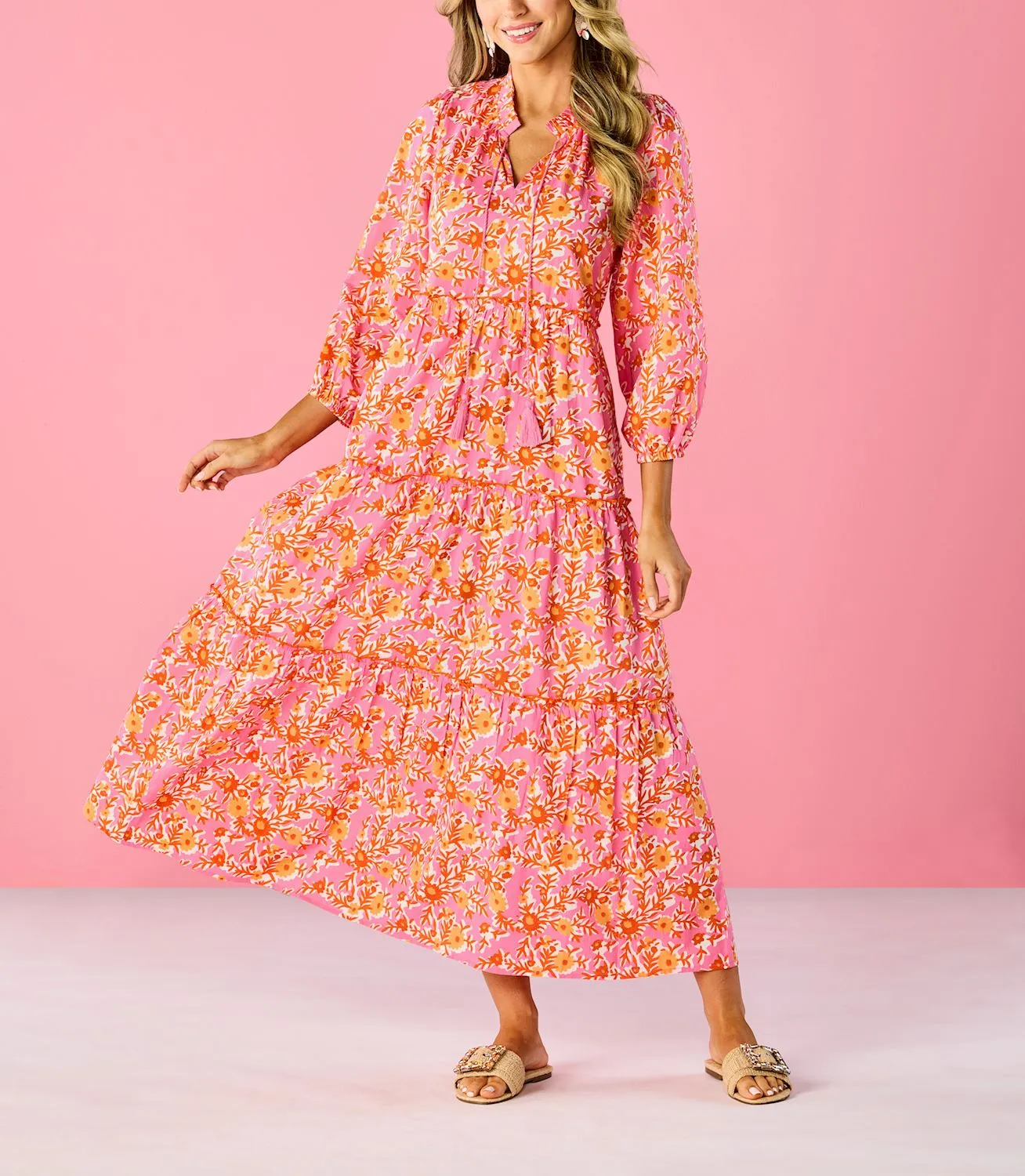 Farris Maxi Dress - Pink & Orange by Mud Pie