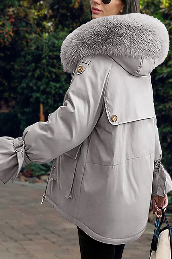 Fashion Casual Fur Collar Hooded Coat