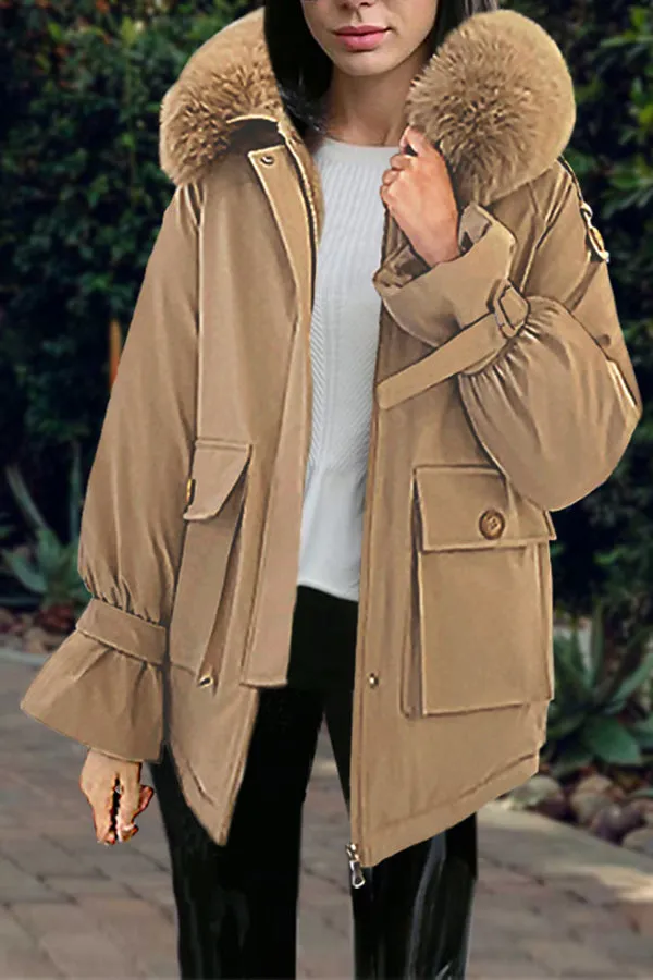 Fashion Casual Fur Collar Hooded Coat
