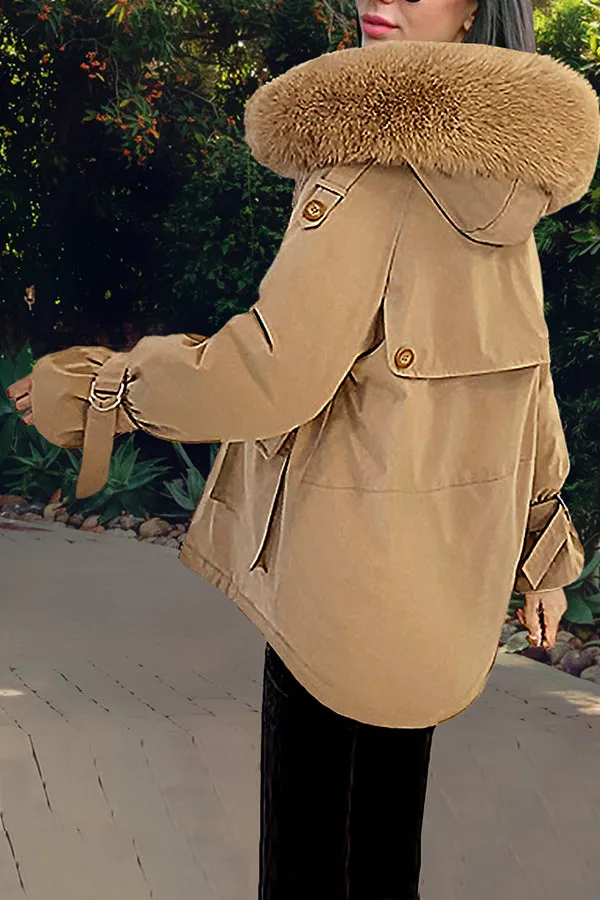 Fashion Casual Fur Collar Hooded Coat