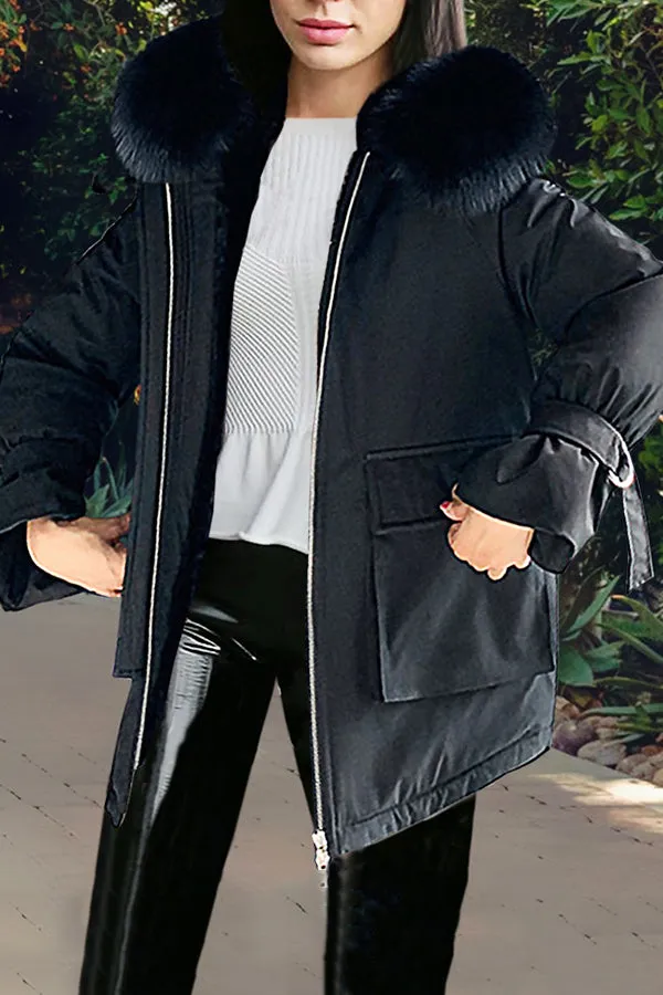Fashion Casual Fur Collar Hooded Coat
