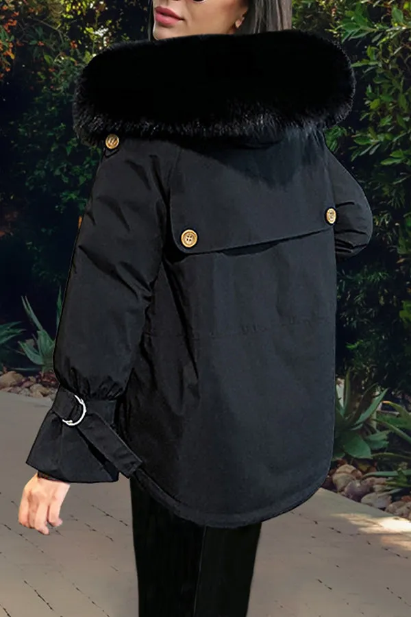 Fashion Casual Fur Collar Hooded Coat