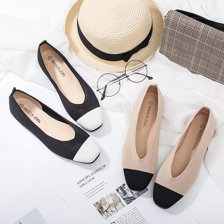 Fashion Ladies Shoes  Falt Shoes Woman Knitting High Quality Black Breathable Women Loafers