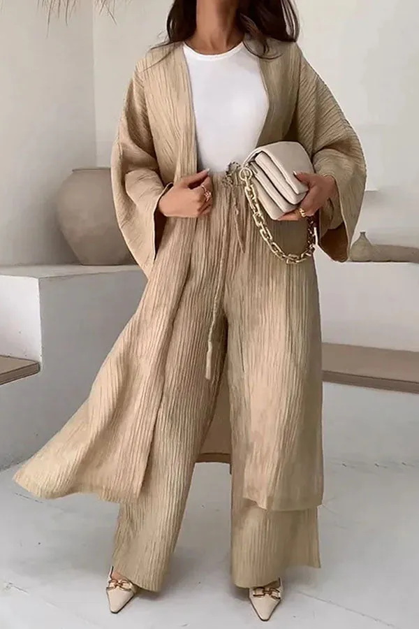 Fashion Long Slit Cardigan Casual Two-Piece Set