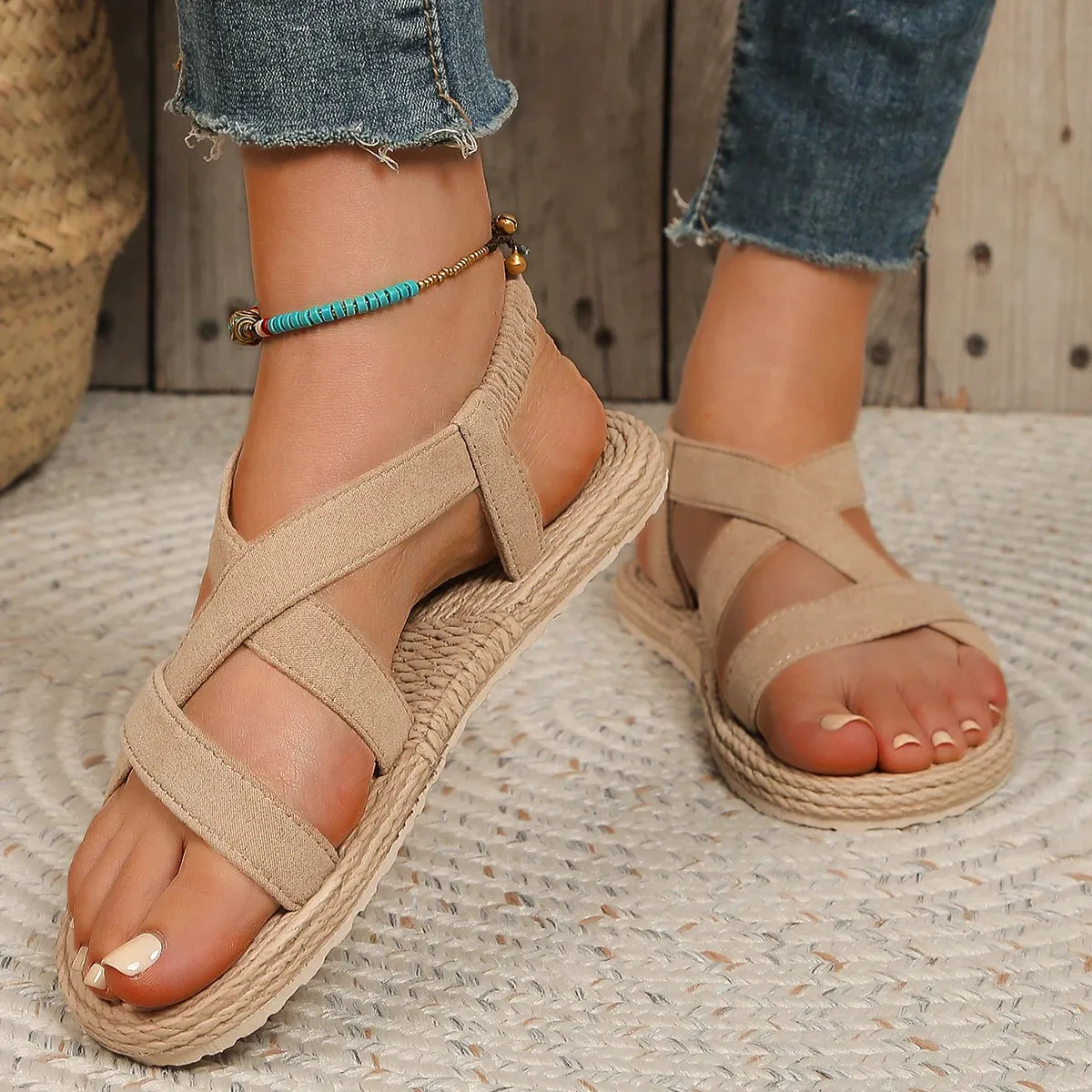 Fashion Solid Color Sandals - Trendy Anti-Slip, Wear-Resistant, Soft-Soled Flat Sandals for Women