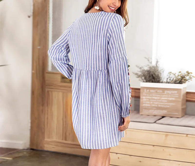 Fashion V-neck Embroidered Collage Dress