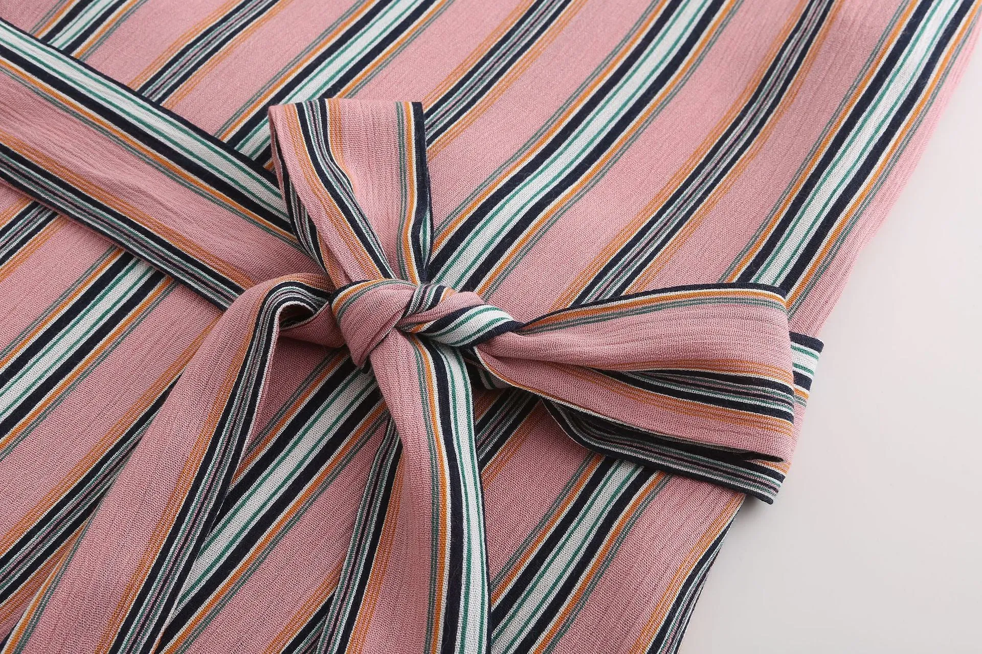 Fashion V-neck Striped Sling Ruffled Dress