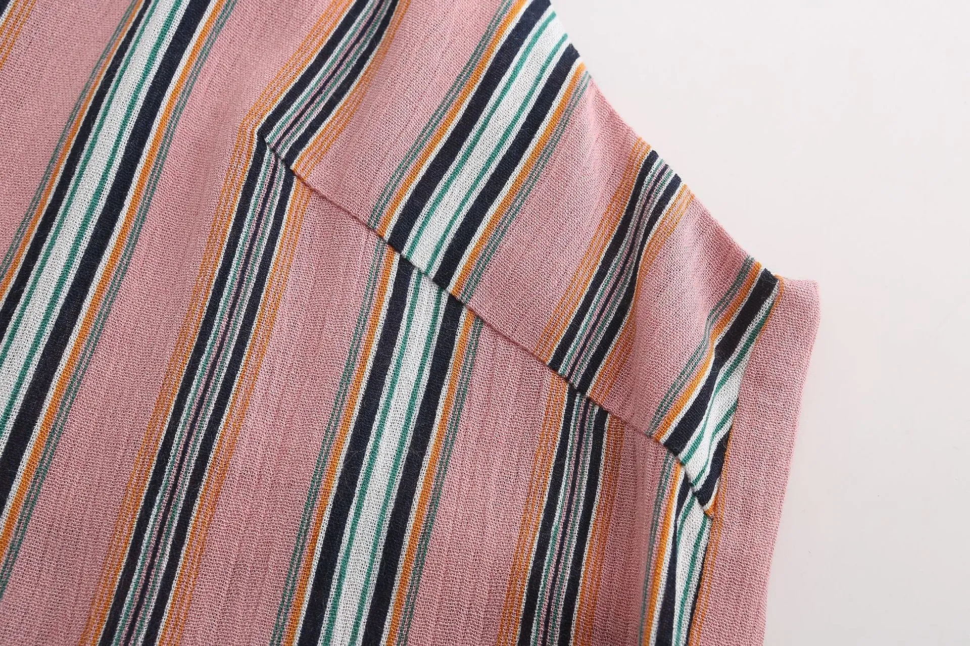 Fashion V-neck Striped Sling Ruffled Dress
